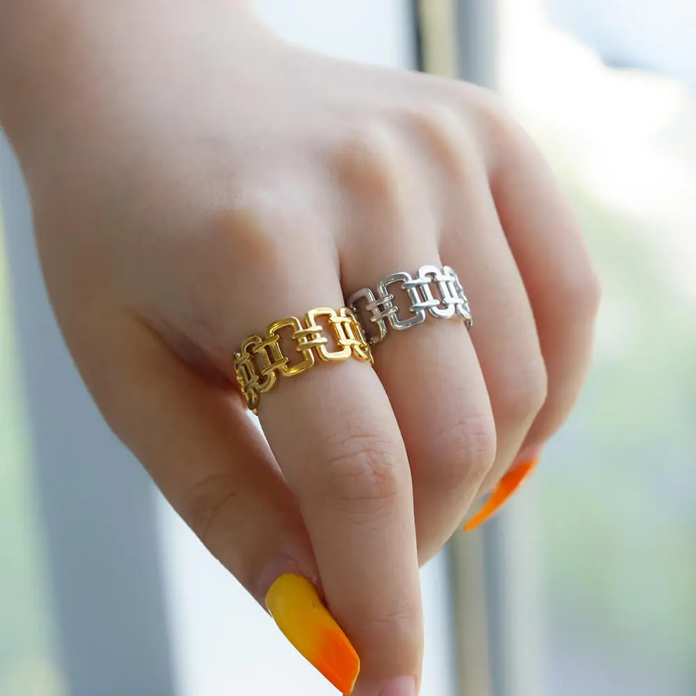 Hollow Stainless Steel Rectangle Rings For Women