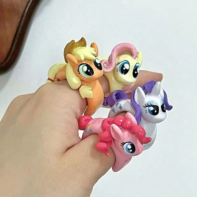 

Kawaii аниме My Little Pony Pinkie Pie мерцающие капельные глазурованные кольца с открытым концом милые Мультяшные Редкие кольца Applejack милые кольца