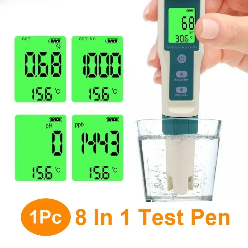 

8 IN 1 Digital Water Quality PH Test Pen Analysis Instruments Hydrogen-Rich Drinking Water Aquarium Tester With backlight
