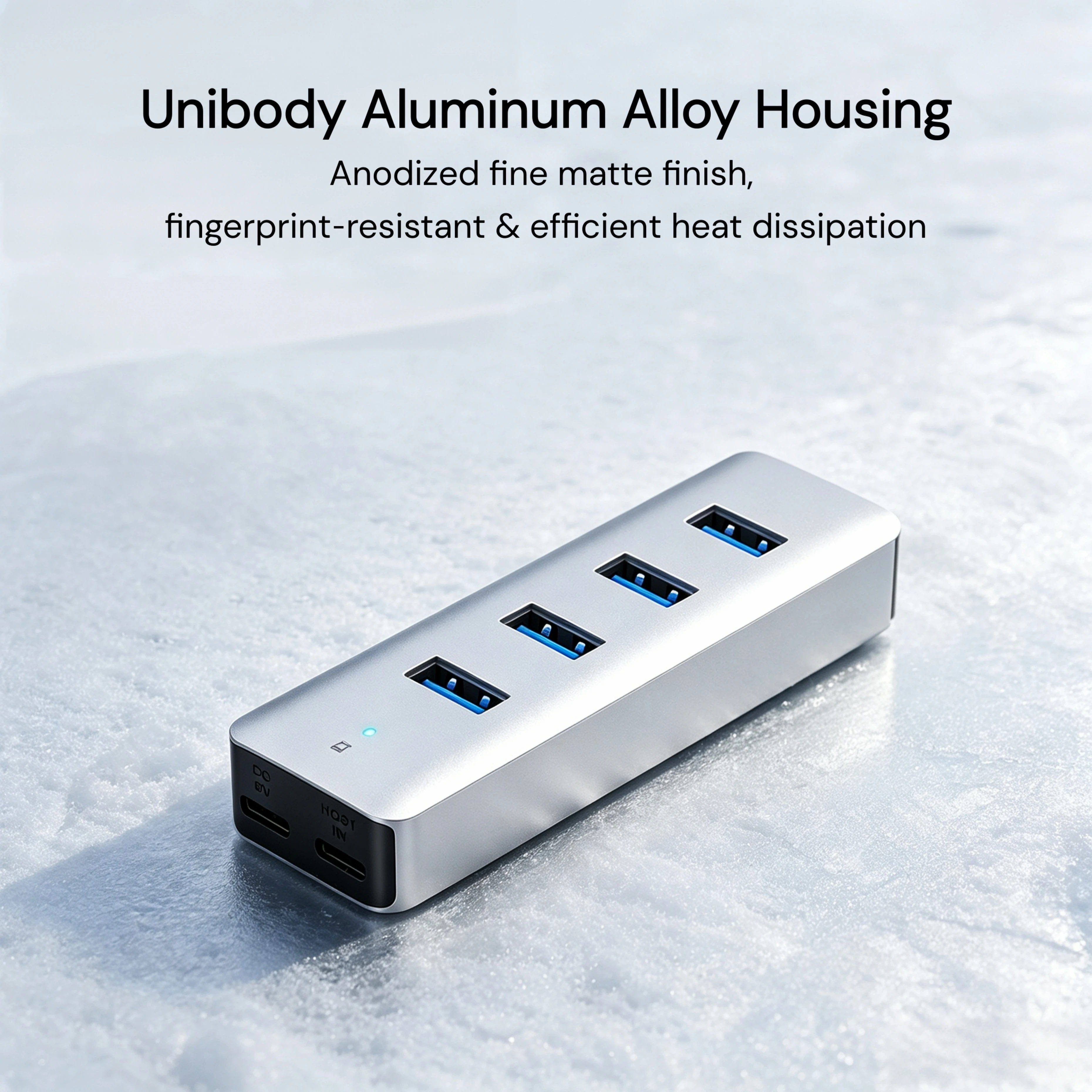 High-Speed 4-Port Aluminum USB 3.0 Hub with Long Cable