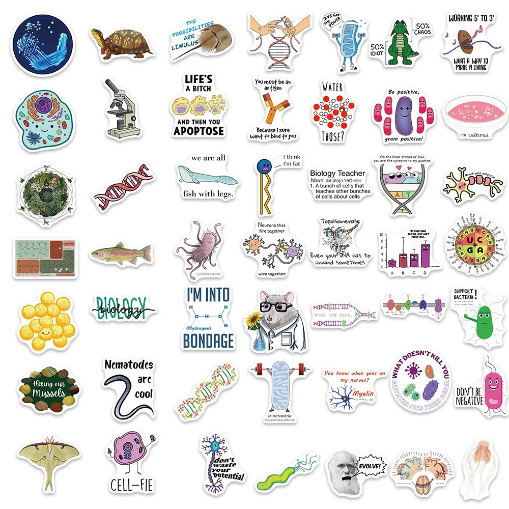 10/30/50/100PCS Cartoon Biology Medical Stickers Cell DNA Decals Waterproof DIY Suitcase Phone Skateboard Laptop PVC Sticker Toy cartoon stickers