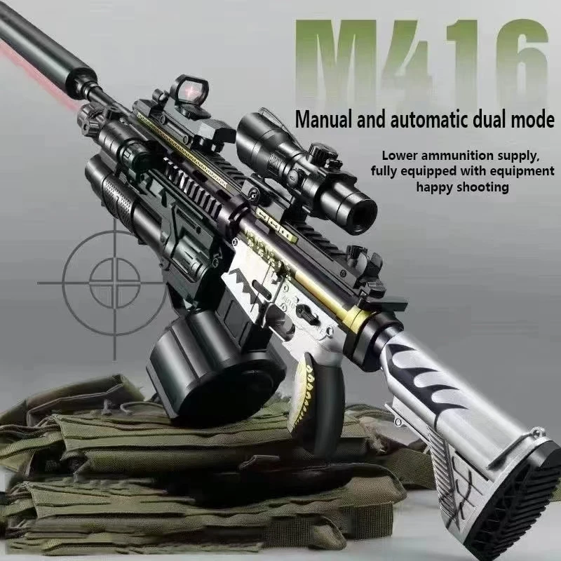 M416 Toy Gun 7.4V High-speed Burst Gel Ball With Orange Plug And Double Magazine For Outdoor Interactive Parent-child Games. 2