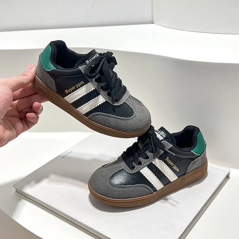 Autumn Children's Boys Girls Fashion Stripe Soft Genuine Leather Casual Sneakers Kids Toddler Comfortable Lightweight Board Shoe 6