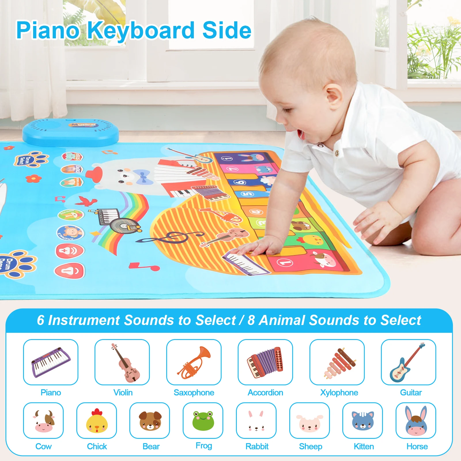 80x50cm Cartoon Musical Piano Mat Floor Play Mat For Kids Educational Toys Jazz Drum Toys with 6 Instruments Sounds Music Toys 2