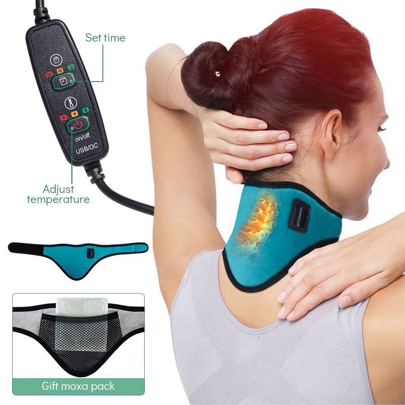 

Электрический обогревающий бандаж для шеи, ремешок для снятия симптомов усталости и облегчения боли в шее, инструмент для ухода за здоровьем, растяжка для шеи