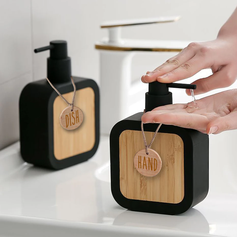 Bamboo Design Hand Soap Dispenser Luxury Hand Press Hands Dishes Soap Container Kitchen Bathroom Use Soap Liquid Bottle