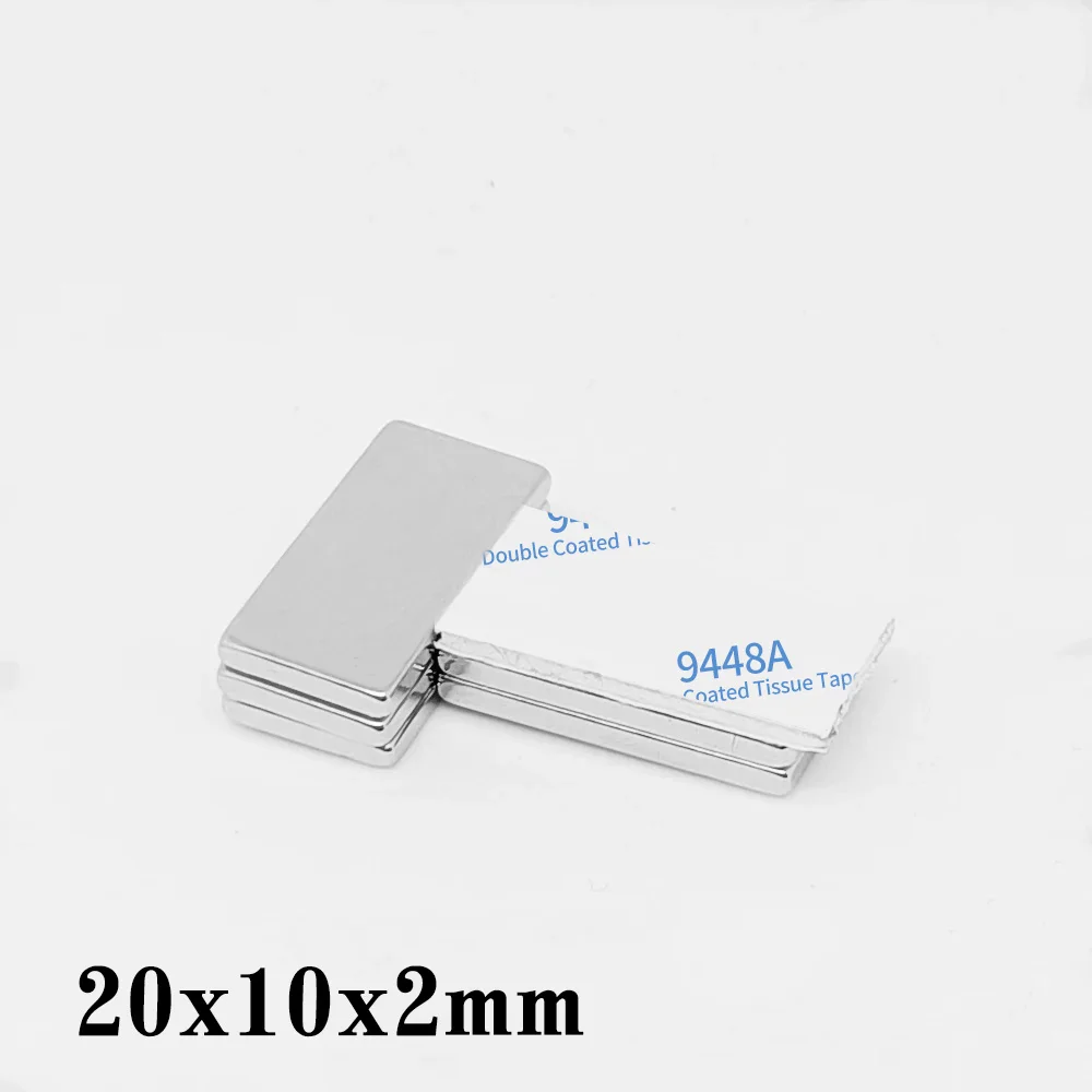양면 접착 테이프 포함 블록 검색 자석, 강력한 네오디뮴 자석, 3M, 20x10x2mm, 20x10x2mm