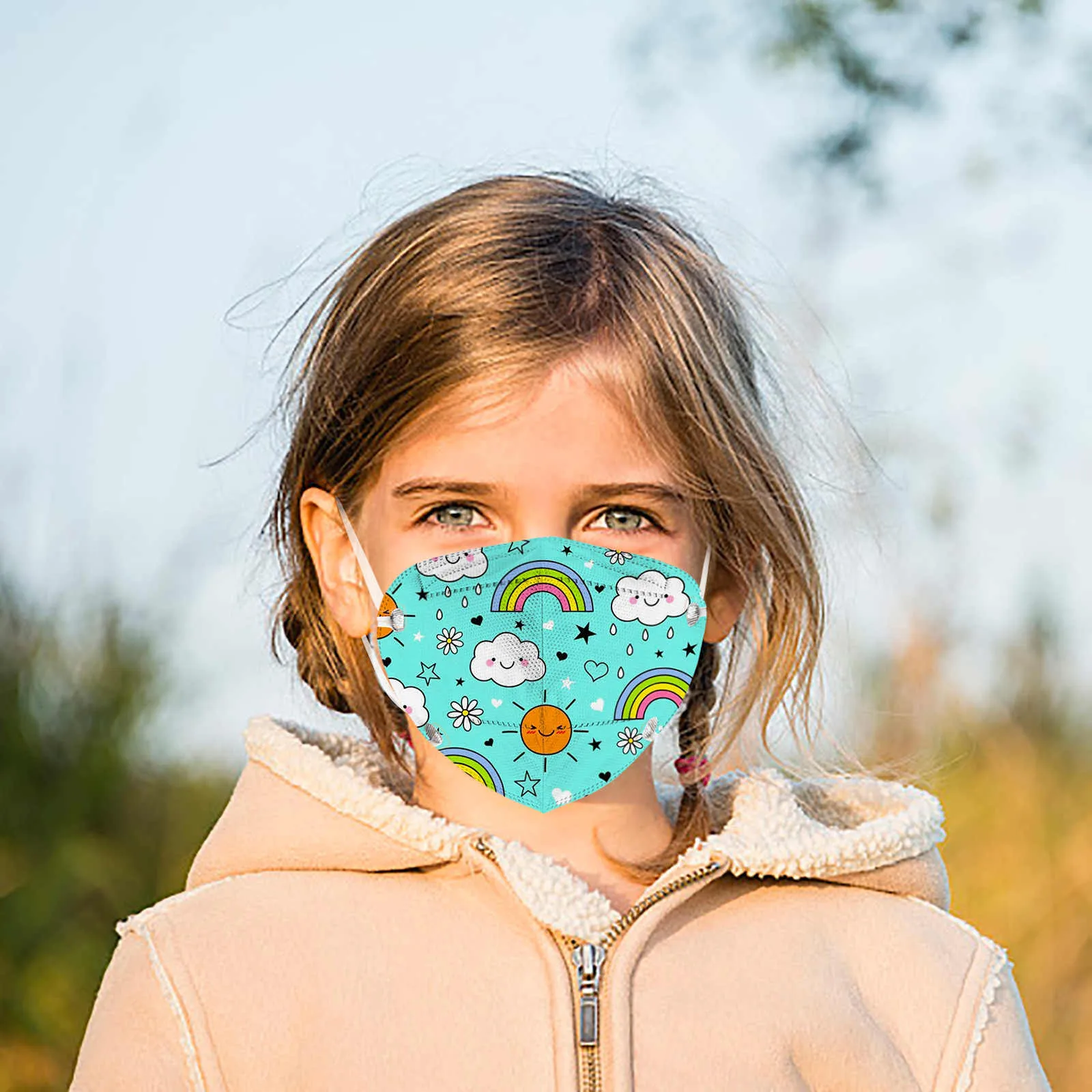 5pcs N-95 Children'S Rainbow Printed Outdoor Prevention Fish Mask Face  Cubre Bocas Desechables Disposable Mouths Covers 5