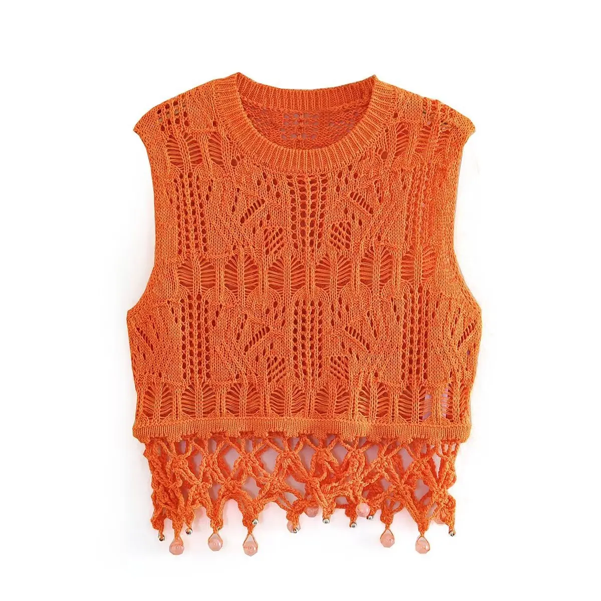 

2023 Summer Beaded Hook Women's Knitted Shirt Tank Top