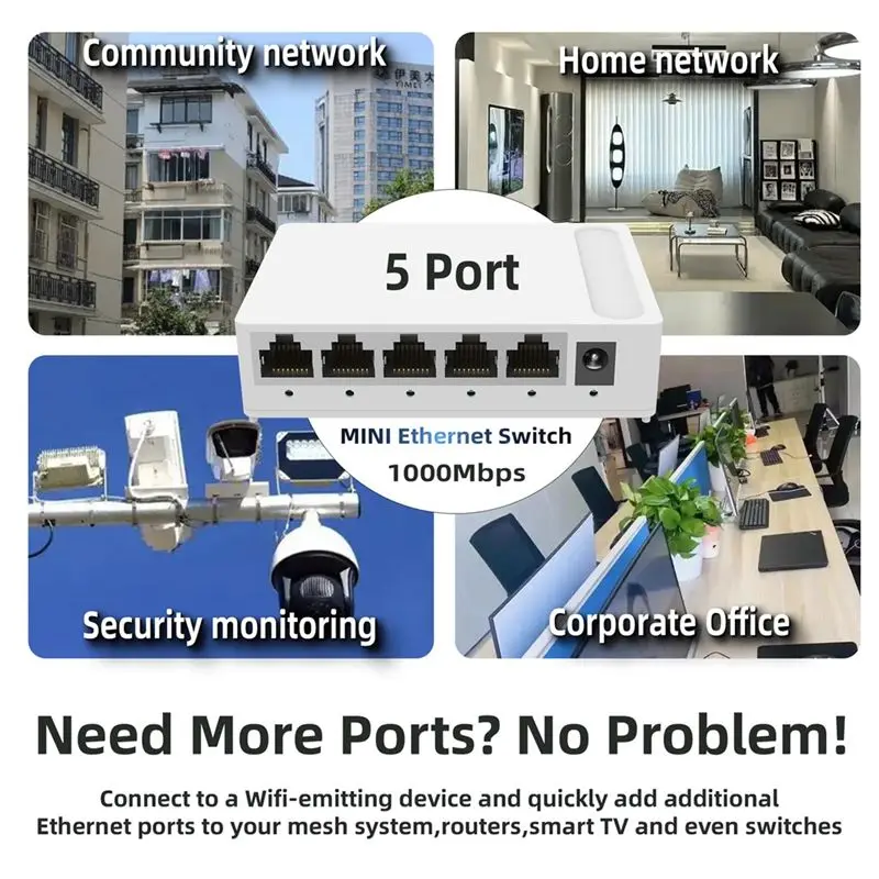 LC-1000Mbps 네트워크 이더넷 스위치 8포트 네트워크 이더넷 스위치 withvlan 5V 전원 공급 장치 네트워크 스위치 분배기 US 플러그