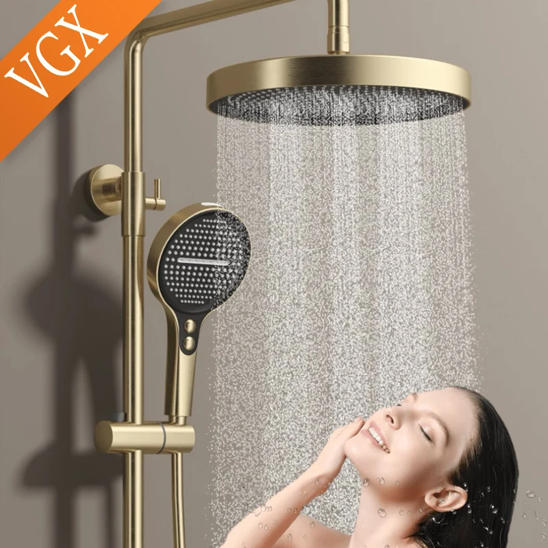 VGX Gold Shower System Set Bathroom Shower Faucet Set 3-way Rainfall Shower Set Shower Mixer Crane with Hand Shower Set Grey 2