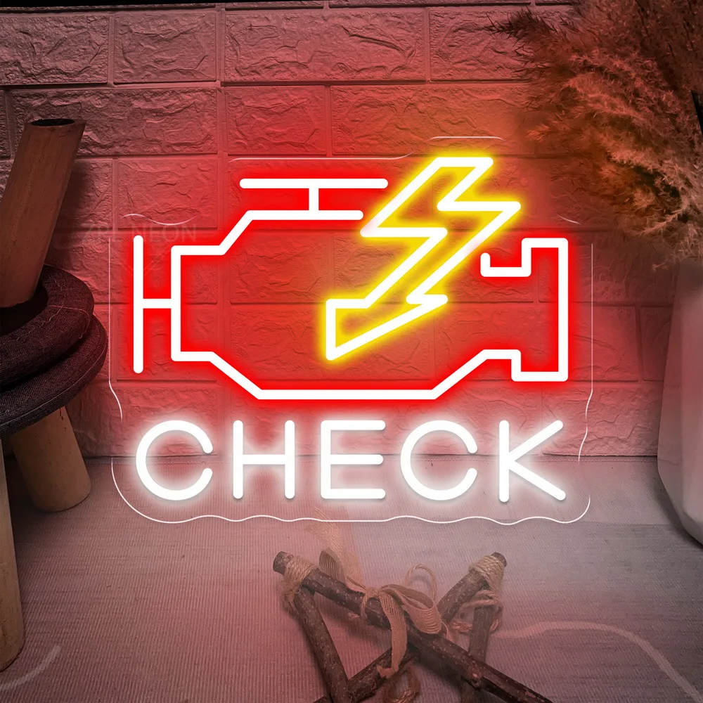 Check Engine Neon Sign Led Lights Garage Auto Repair Shop Workshop Neon Led Sign Man Cave Game Room Decor Camera Da Letto Bar Neon Light