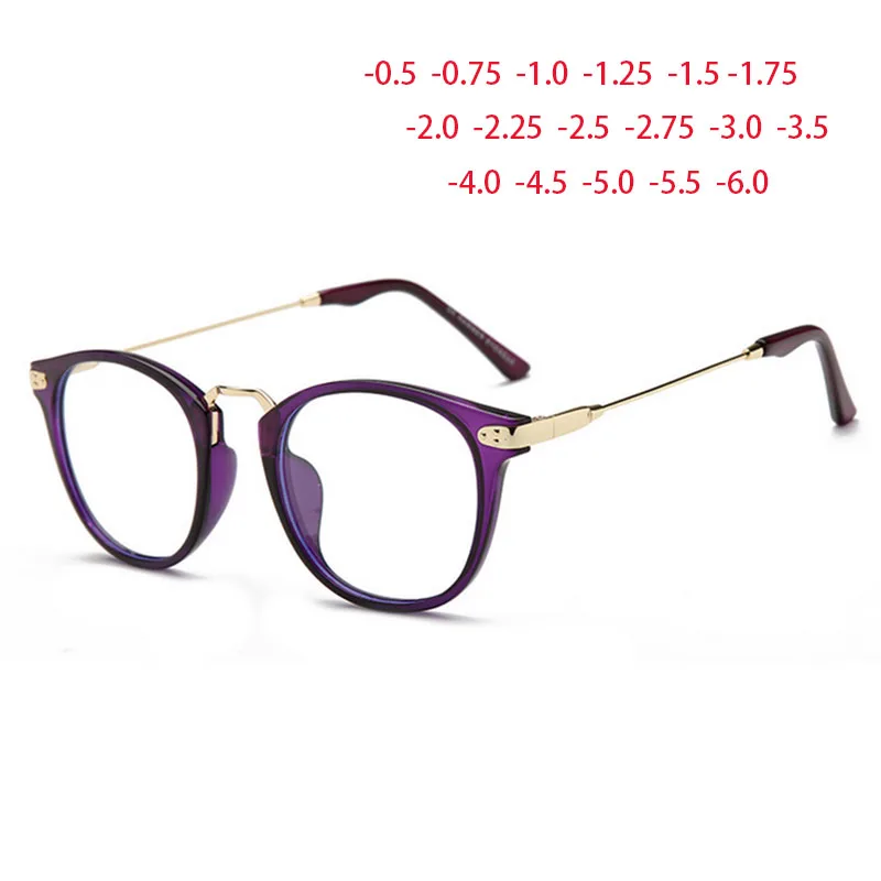 

-1 -1.5 -2 -2.5 -3 -3.5 -4 -4.5 -5.0 -5.5 -6.0 Classic Round Myopia Glasses With Degree Women Men Purple Frame Glasses
