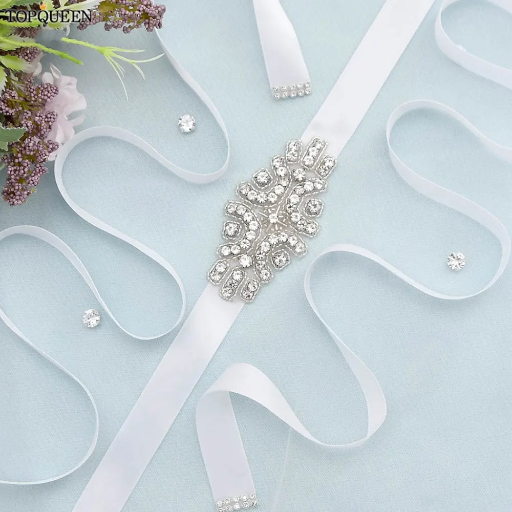 TOPQUEEN S03 Bridal Wedding Belts Silver Rhinestone Decoration Sash Sparkly Womens Party Dress Female Adult Gift Accessories topqueen color rhinestone bridal wedding hair accessories handmade crystal headwear woman party jewelry decoration hp589