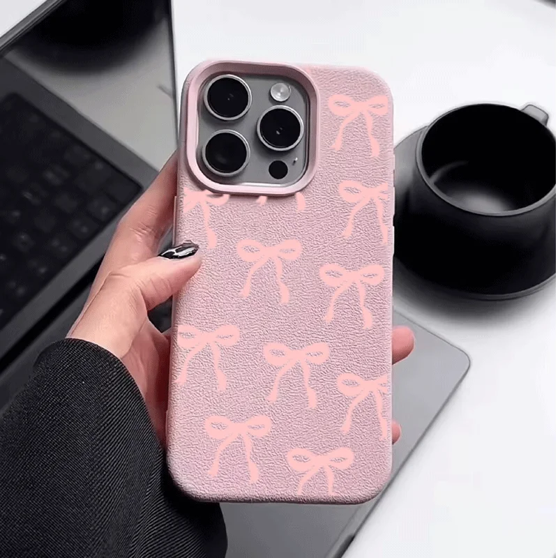 Chic Pink Bowknot Lichee Pattern Phone Case Cover