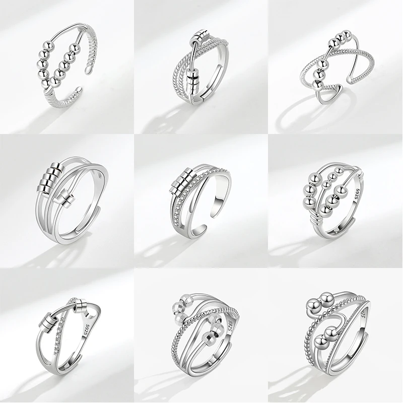 Anti Stress Ansia Round Bead Ruota Liberamente Anello Per Le Donne Fidget Metal Spinner Knuckle Cool Ring Jewelry Anillos De Ansiedad