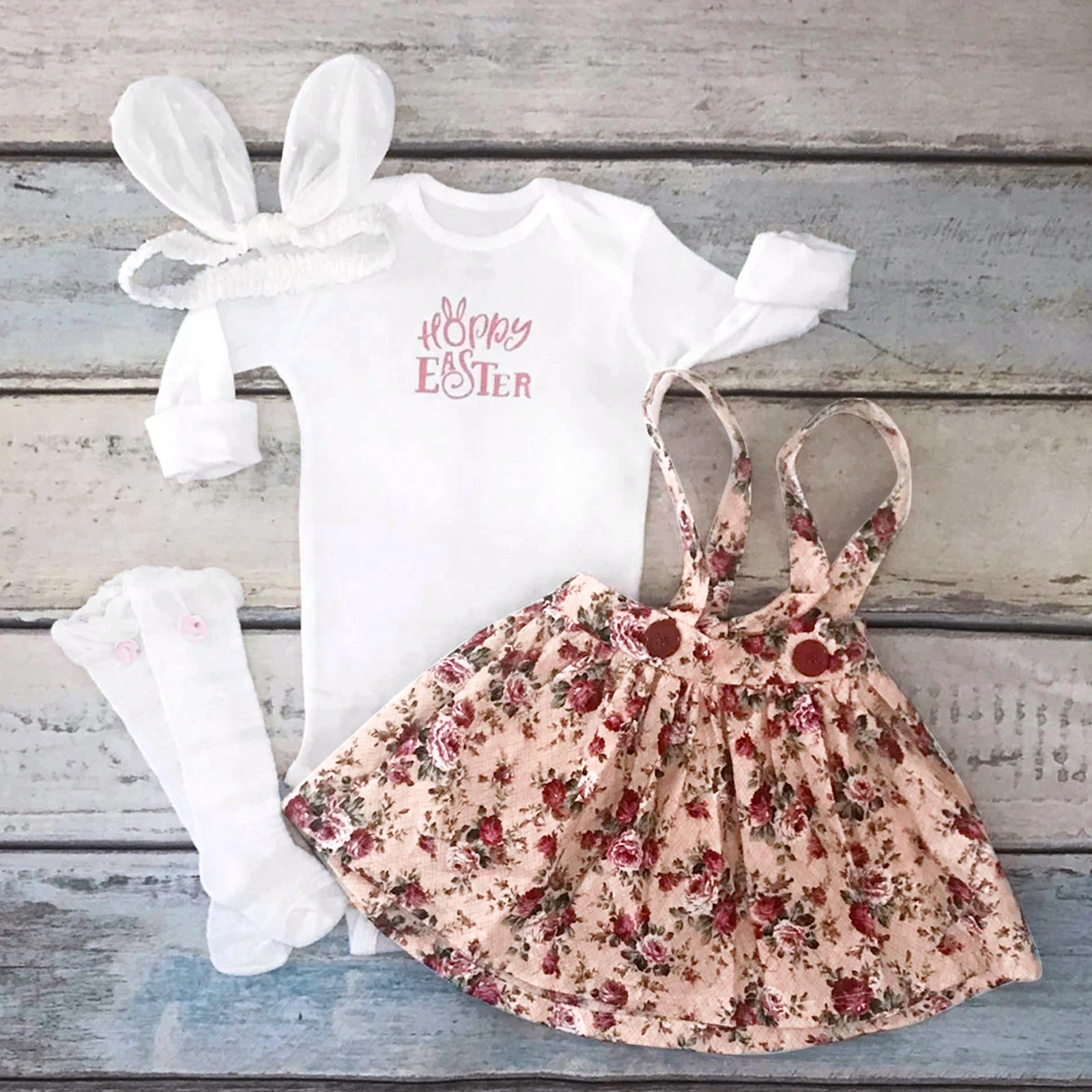 Fashion Baby Girls Easter Outfits Long Sleeves Bunny Bodysuit Floral