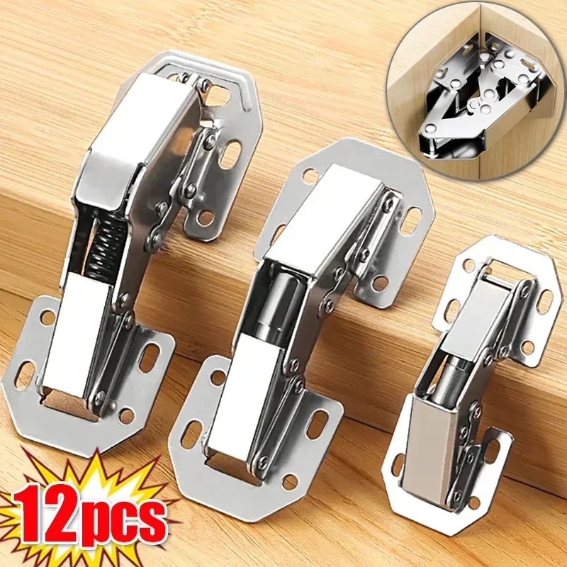 Stainless Steel Cabinet Hinges 90 Degree No-Drilling Soft Close 12-2PCS