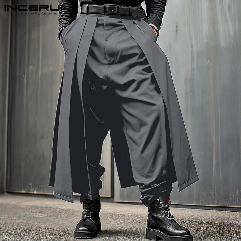 INCERUN 2024 Korean Style New Men's Trousers Pleated Layered Design Pantalons Casual Fashionable Loose Wide Leg Long Pants S-5XL 2
