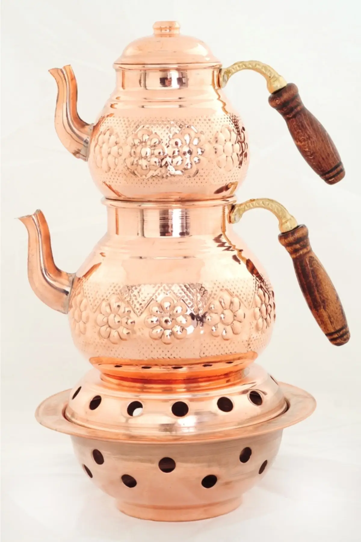 Handmade Turkish Double Boiler Tin Plated Copper Teapot