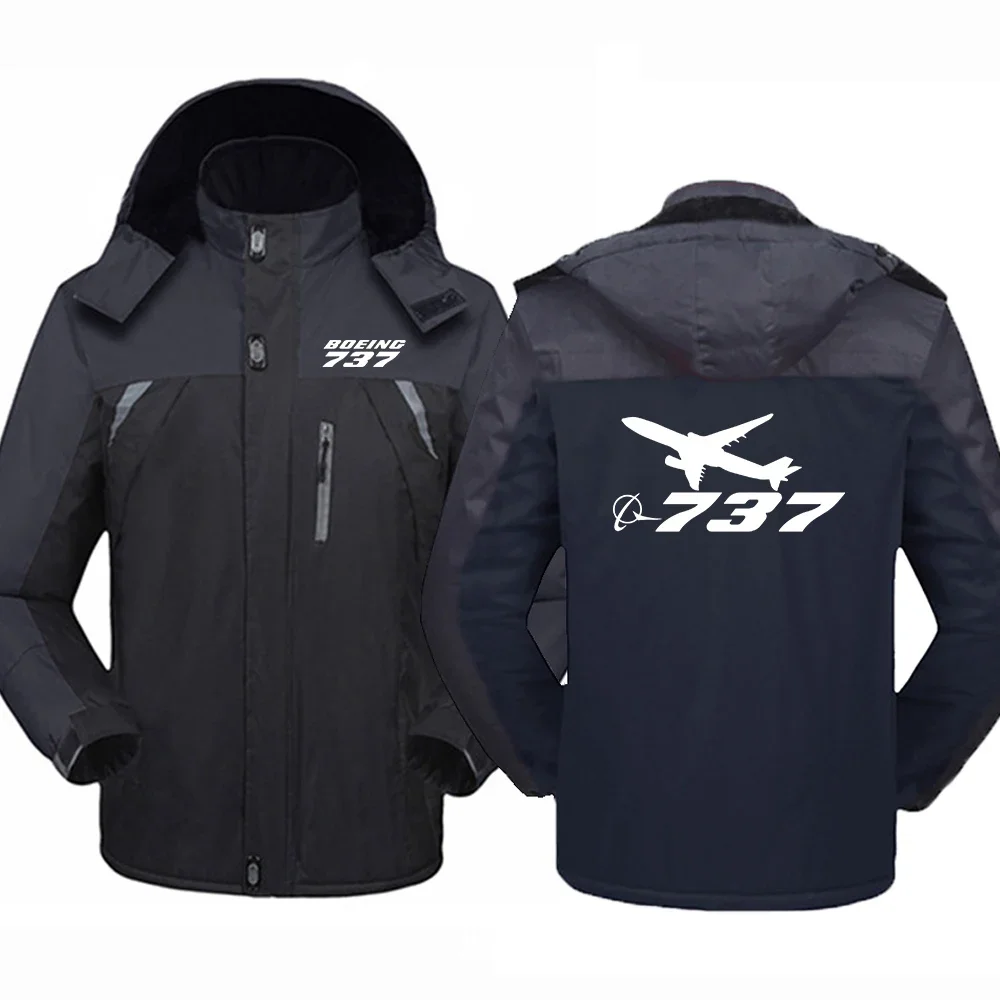 

2024 Boeing 737 777 Men's New Winter Print Zipper Jacket Fleece Thick Warm Windbreaker Harajuku Outwear Waterproof Tops Clothing