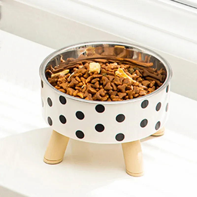 Pet Cat and Dog Bowl Pet cat and dog bowl polka-dot plaid stainless steel anti-slip easy to clean