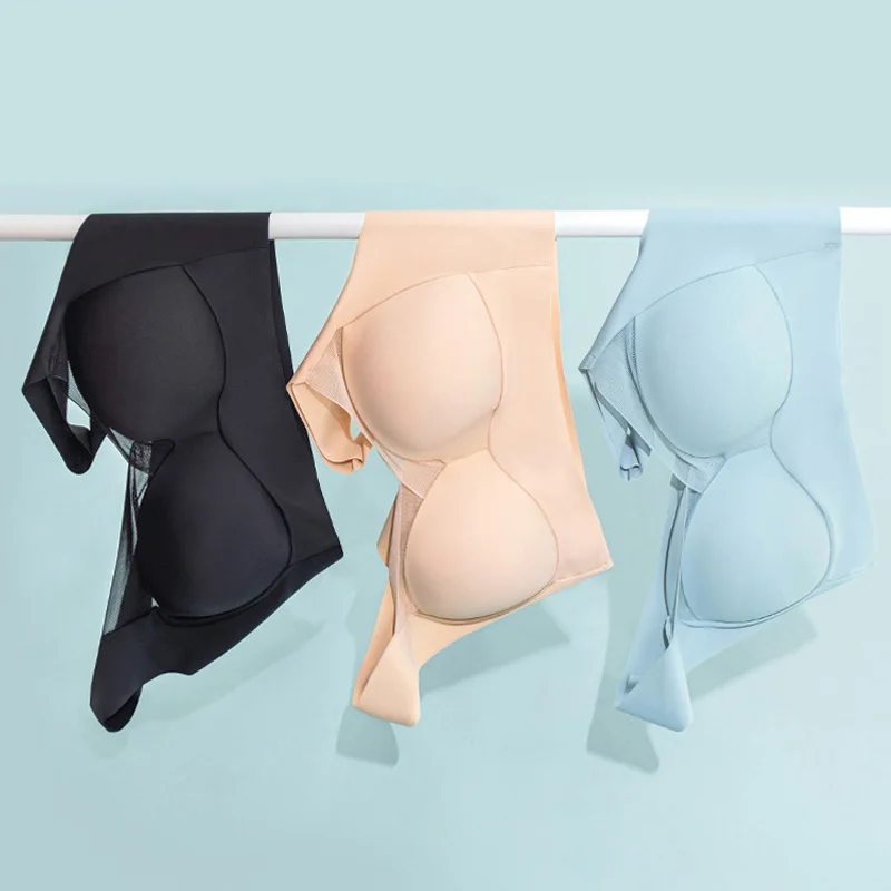 Women Lingerie Bra 1Pc One-Piece Non-Marking Wide Straps Sexy Ice Sik Sports Easy to Gather No Steel Ring with Bra Pads