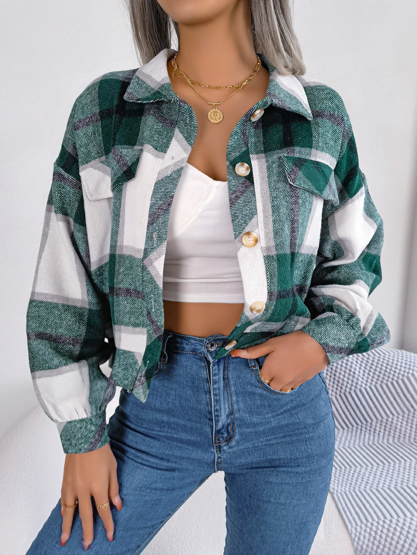 Womens Woolen Plaid Coat Autumn Winter