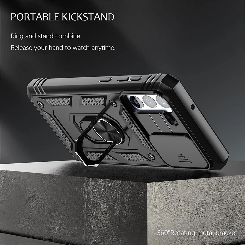For Samsung S22 S21 FE Ultra Case Plus A52 A32 A51 A12 A32 5G Kickstand Camera Slide Lens Protective Military Grade Rugged Cover