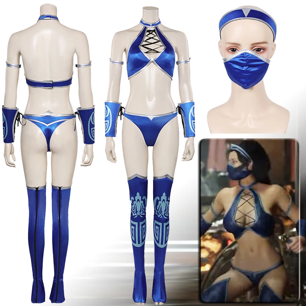 

Game Mortal Kombat Disguise Costume Kitana Cosplay Fantasy Sexy Bikini Outfits Mask Women Halloween Roleplay Fantasia Clothes