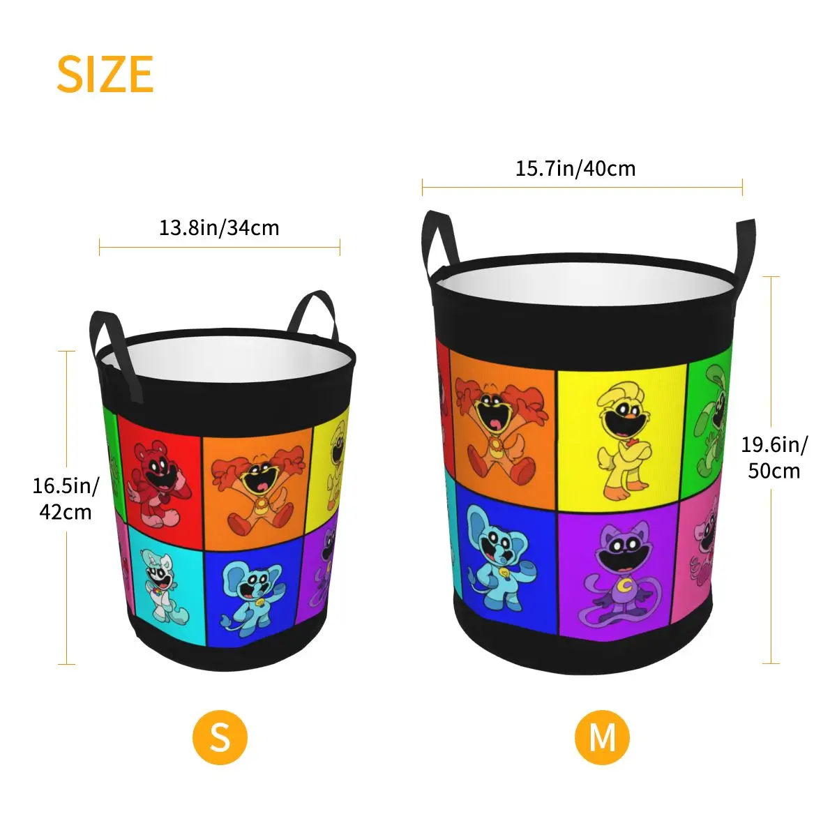 Custom Colorful Smiling Big Mouth Critters Group Laundry Hamper Large Storage Basket Scarry Animated Game Nursery Toy Organizer 6