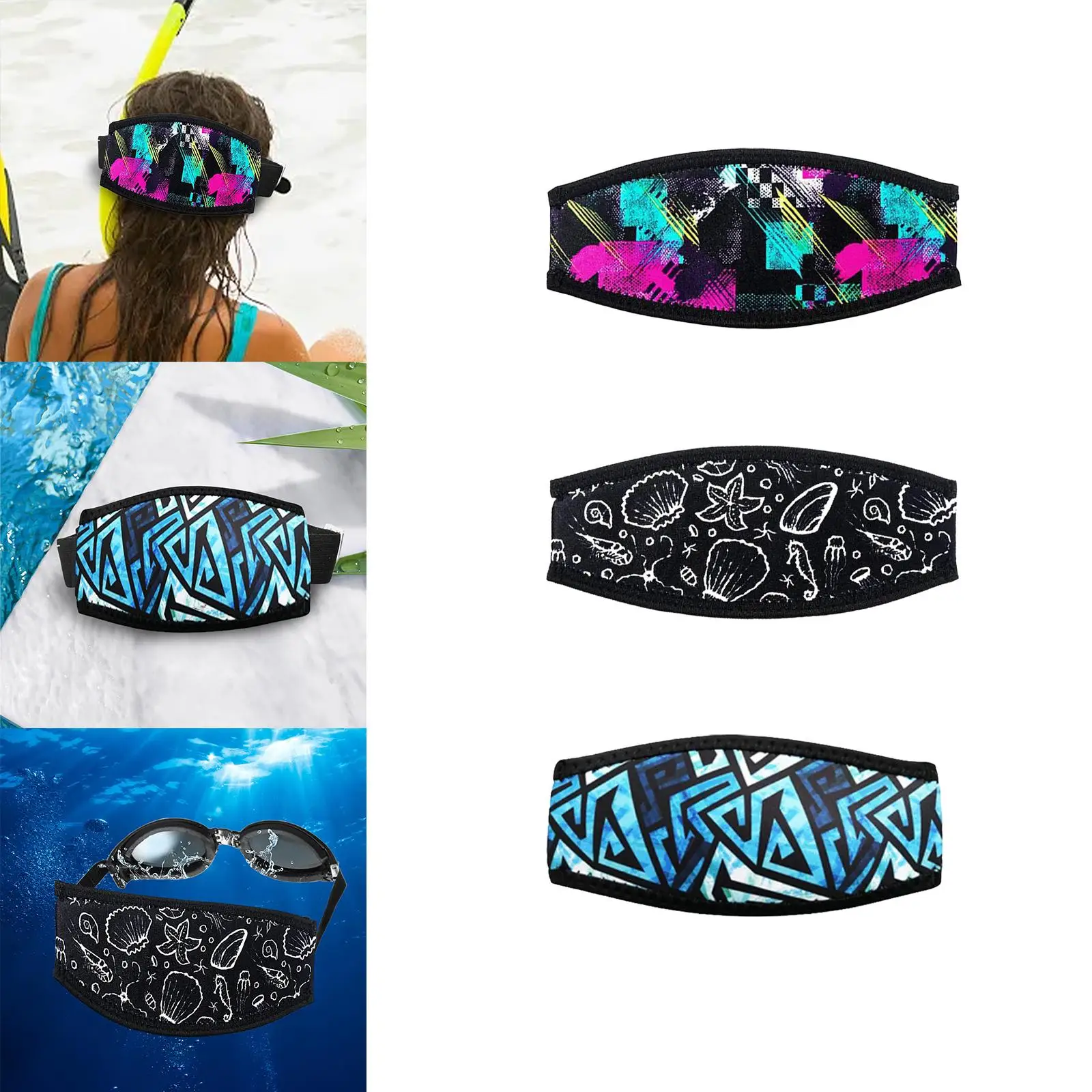 Dive and Snorkel Mask Strap Sewn Edges Waterproof Sports Accessories Measure 7.9x3.5inch Durable Scuba Mask Strap diving mask,snorkeling diving mask,diving mask strap cover