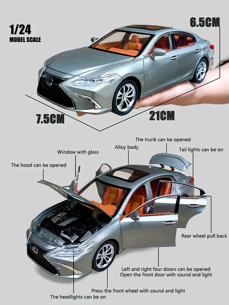 1:24 Lexus ES300H Car Model Sound Light Pull Back Toy Car Alloy