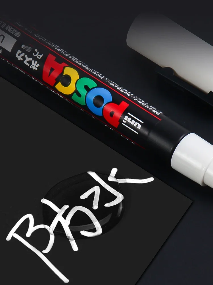 1Pc 일본 UNI POSCA 아크릴 고광택 마커 펜 방수 빠른 건조 블랙 골드 실버 화이트 학생 용품