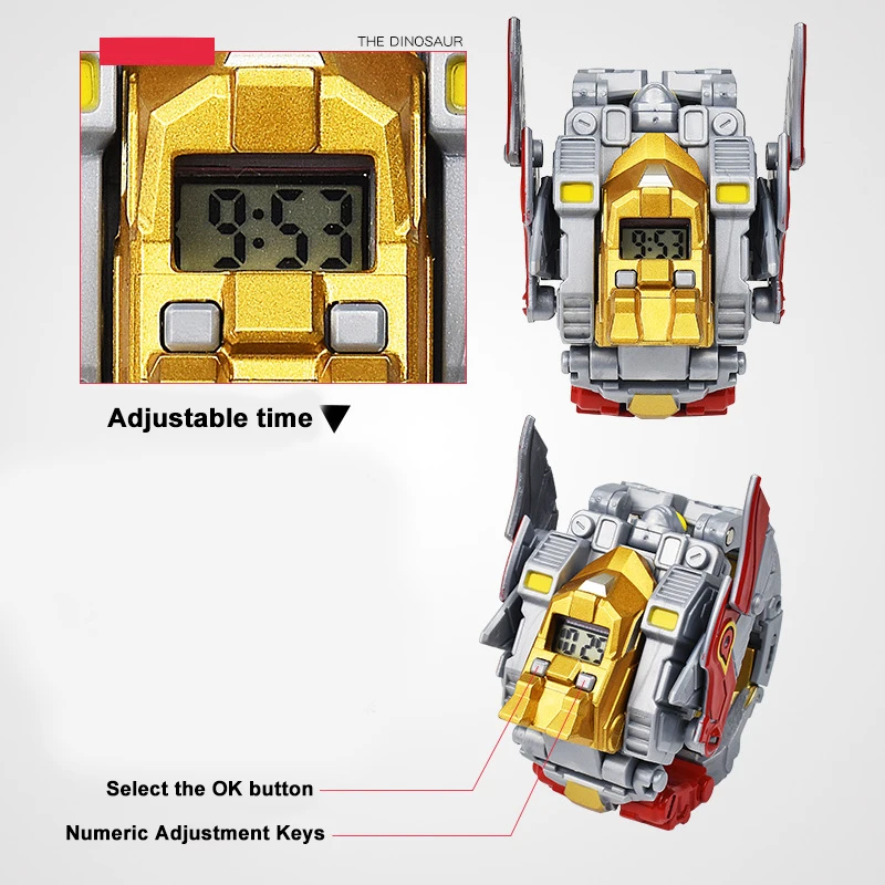 Simulation Mechanical Dinosaur Transforming Robot Electronic Watch Toys Children's Electrical Robots Watches Toys Birthday Gifts