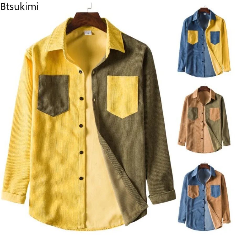 

2024 Men's Casual Corduroy Thicker Long Sleeve Shirts Patchwork Pocket Shirt Jackets Men Luxury Shirts Outerwear Shirts for Men