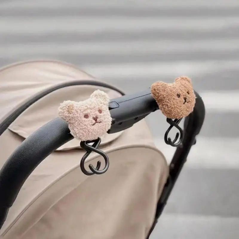 

Stroller Hooks Cute Bear Figure Stroller Hook Magic Sticker Pram Hook Baby Essentials Universal Stroller Clips for Bags