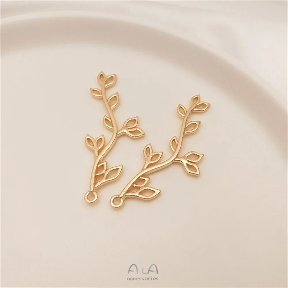14K 골드 컬러 잎 펜던트 Diy 수제 귀걸이 스터드 귀걸이 머리핀 쥬얼리 긴 가지 잎 펜던트 액세서리