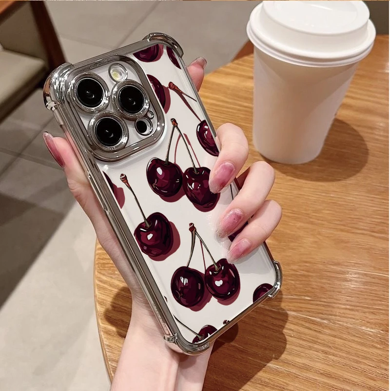 Red Cherry Shockproof Transparent Electroplated Phone Case