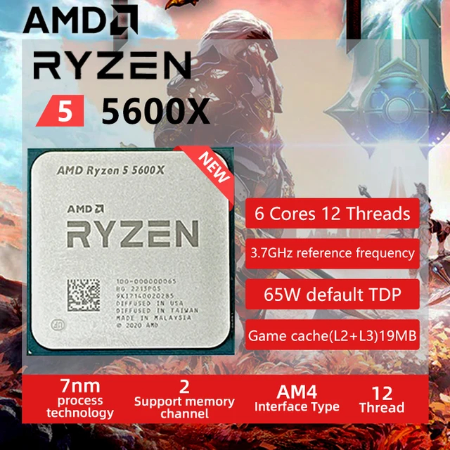 AMD Ryzen 5 5600X R5 5600X 3.7 gigagertsli olti yadroli o'n ikki ipli 65 Vt protsessor L3=32M 100-000000065 soket AM4 1