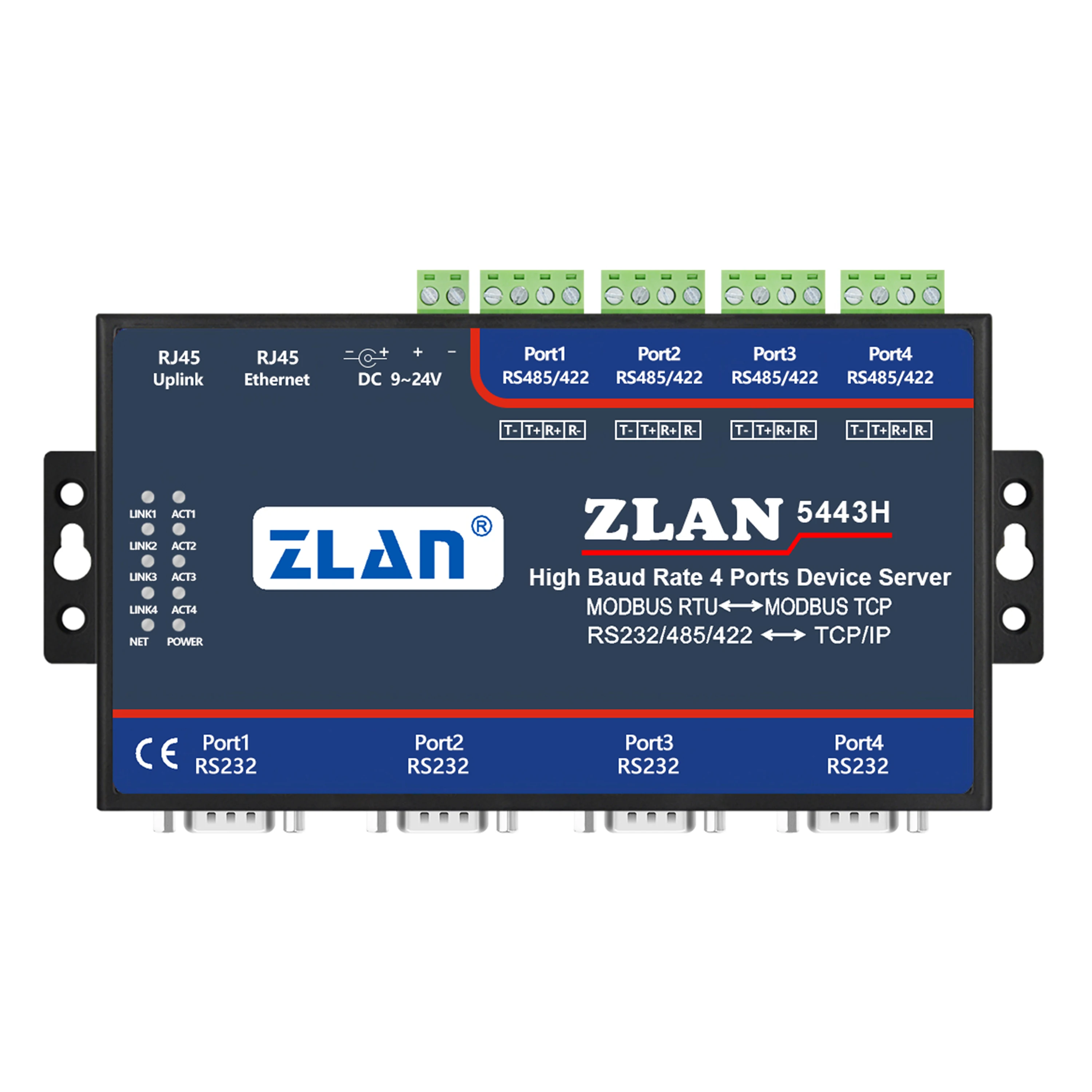 

Высокоскоростной 4 порта бод RS232 485 422 к Ethernet TCPIP преобразователь Modbus RTU TCP шлюз последовательное устройство сервер ZLAN5443H