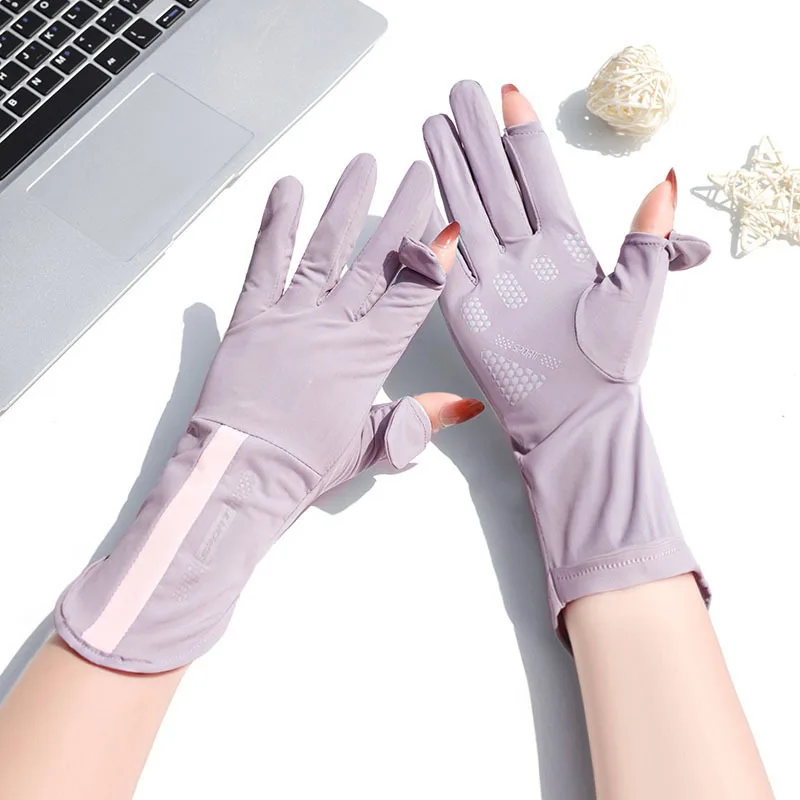 Gants de pêche été femme anti-UV fins en soie glacée écran tactile conduite équitation antidérapants