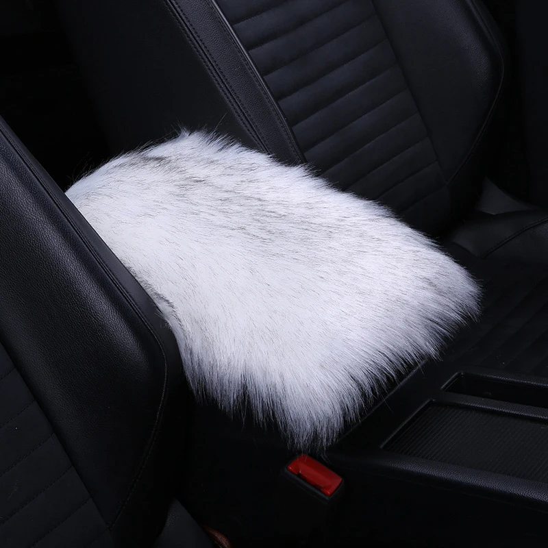 Reposabrazos de coche de piel de lana de colores de invierno, almohadilla universal de piel artificial suave y esponjosa, funda para consola central, accesorios para automóvil