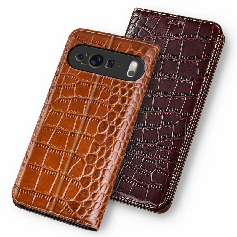 Cases For GOOGLE Pixel 8 9 Pixel9 Pro Crocodile Pattern Flip Case Cowhide Genuine Leather Magnetic Wallet Covers