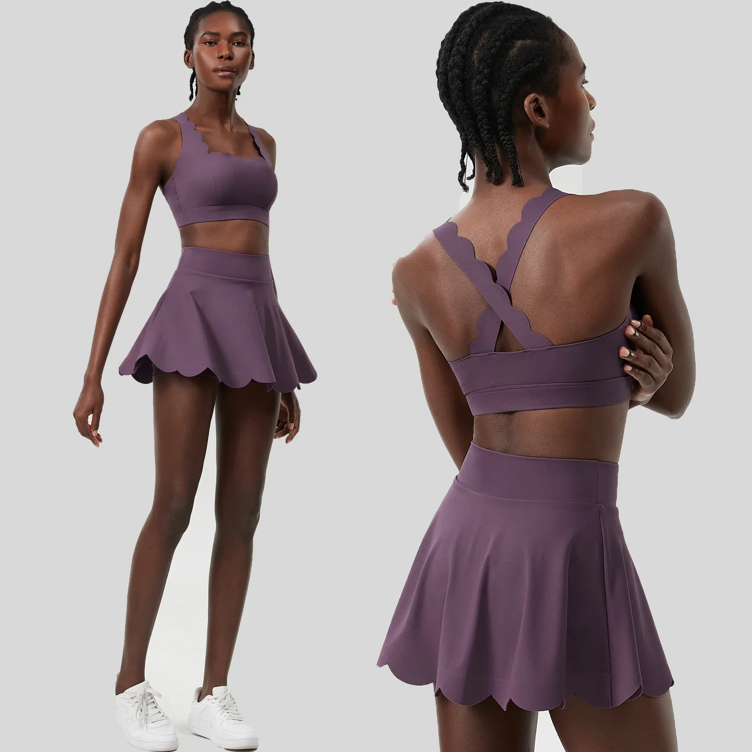 ملابس تنس صيفية للسيدات بلون واحد بدلة ركض للجيم في الهواء الطلق قابلة للتنفس سريعة الجفاف ملابس رياضية قصيرة طقم يوجا للسيدات