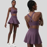 Women Summer Tennis Clothes Solid Color Outdoor Gym Running Suit Breathable Quick Dry Workout Short Sportswear Female Yoga Set - Image 3