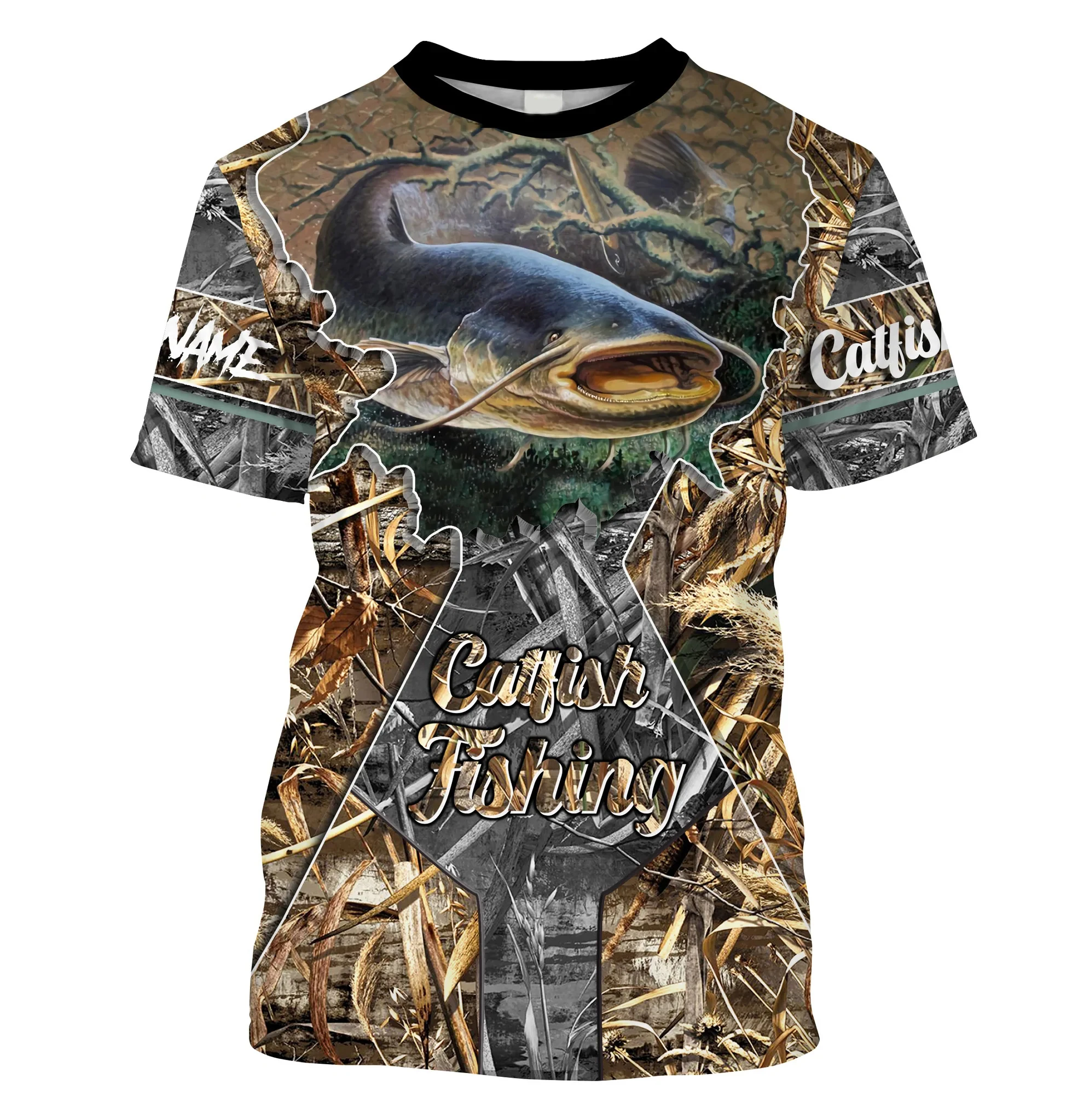 Catfish Fishing Camo Customize 3D Printed Mens t shirt Cool
