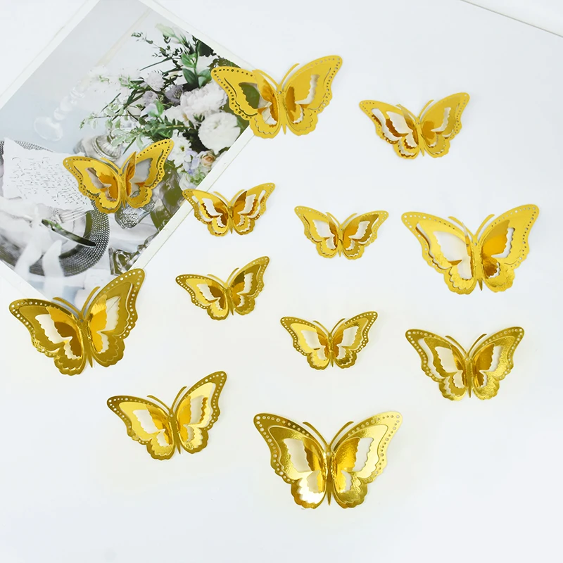 

12pcs 3D Hollow Layered Butterfly Wall Stickers for Kids Bedroom Home Decoration Butterflies Fridge Stickers Wedding Party Decor