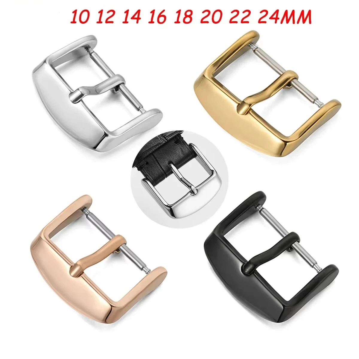 Elegant Brushed Stainless Steel Watch Pin Buckle - Silver, Gold, Black Finish