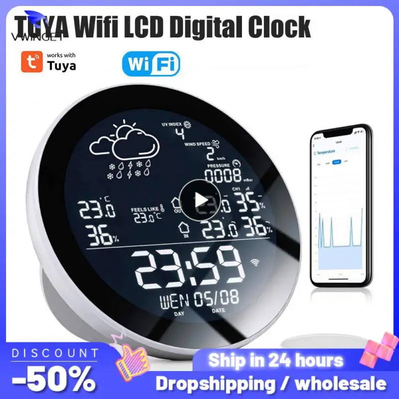 

Tuya New Colour Screen Smart Alarm Clock Wifi Weather Station Digital Temperature HumidityTime Calendar UV Thermometer Station